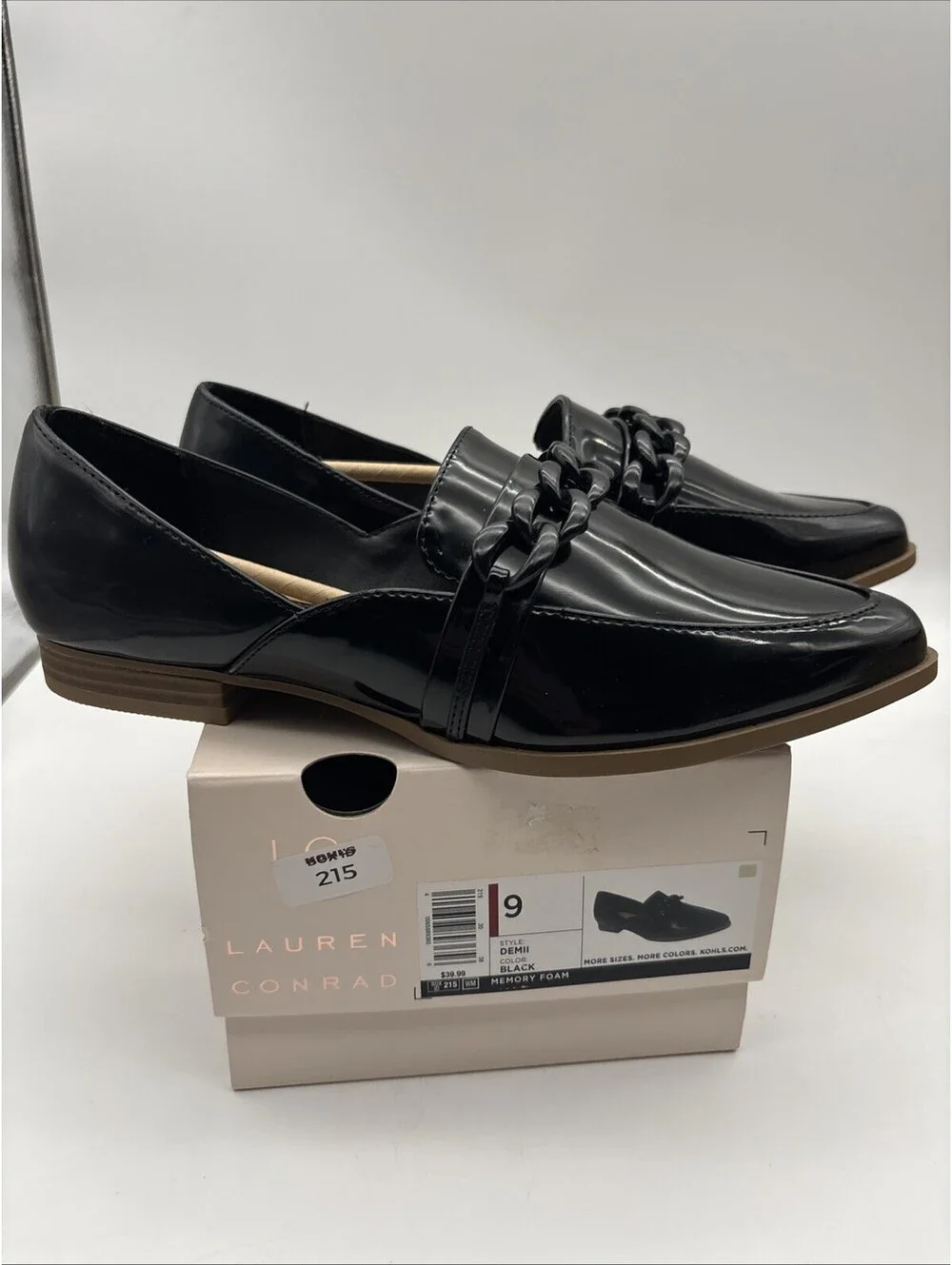 NWT Lauren Conrad Demll Women’s Black Memory Foam Shiny, Pointed Loafer Size 9 M